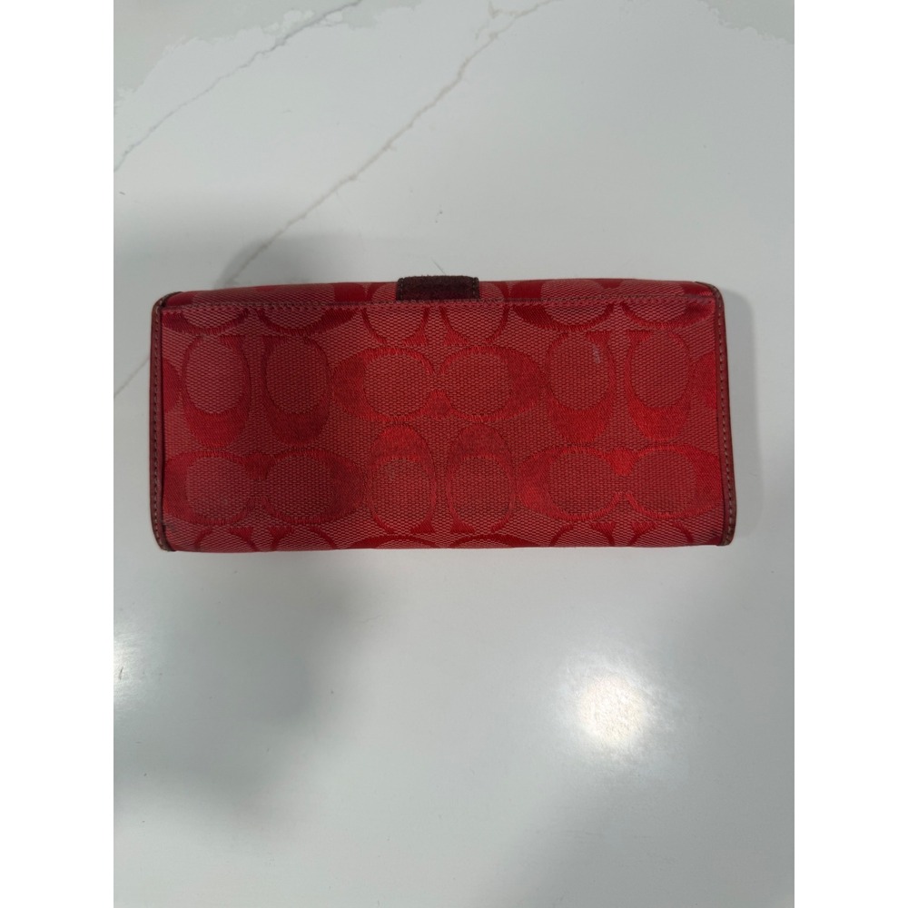 Coach Signature Jacquard Red Suede Stripe Long Tri-Fold Wallet Monogram Canvas - Picture 2 of 13